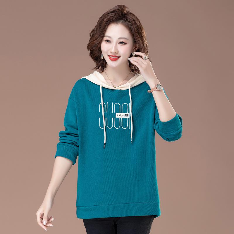 Plus Size Hooded Sweatshirt for Middle-aged Women - Spring/Autumn 2025 Loose Fit Top