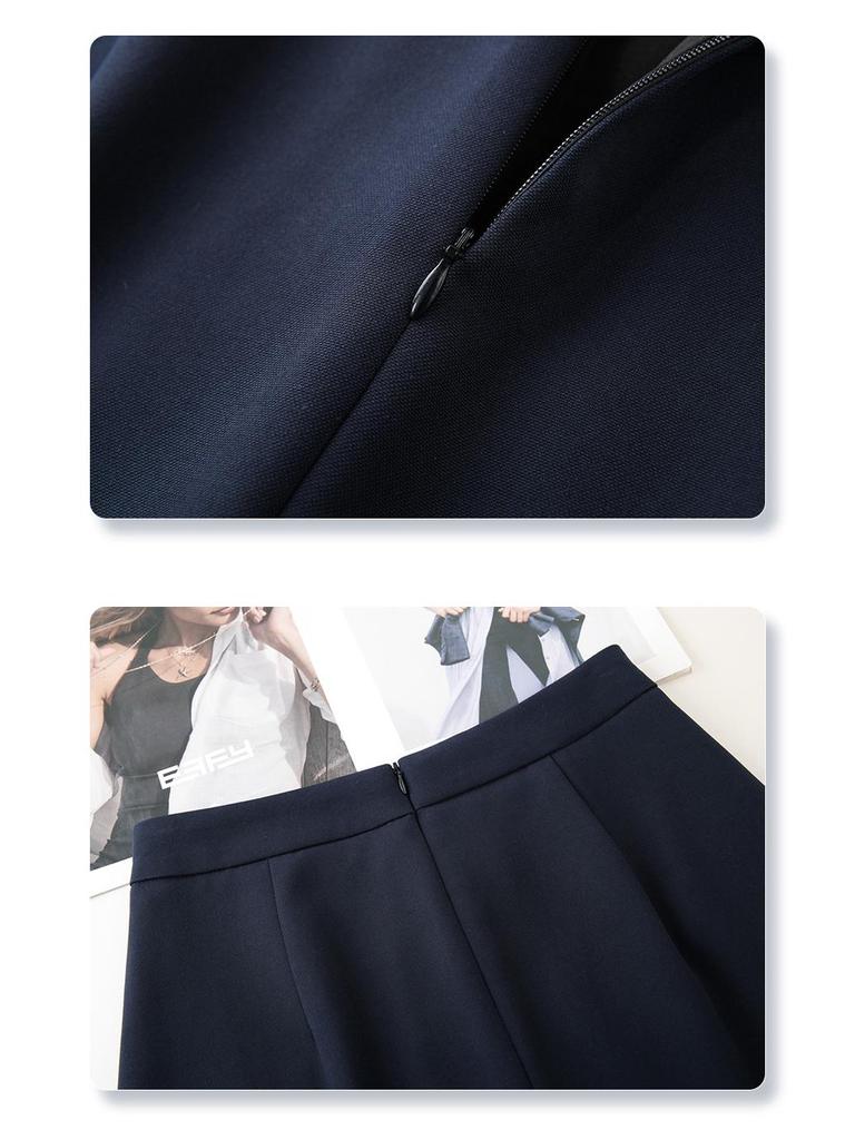 Women's Spring 2025 High-End Black Pleated Irregular Midi Skirt