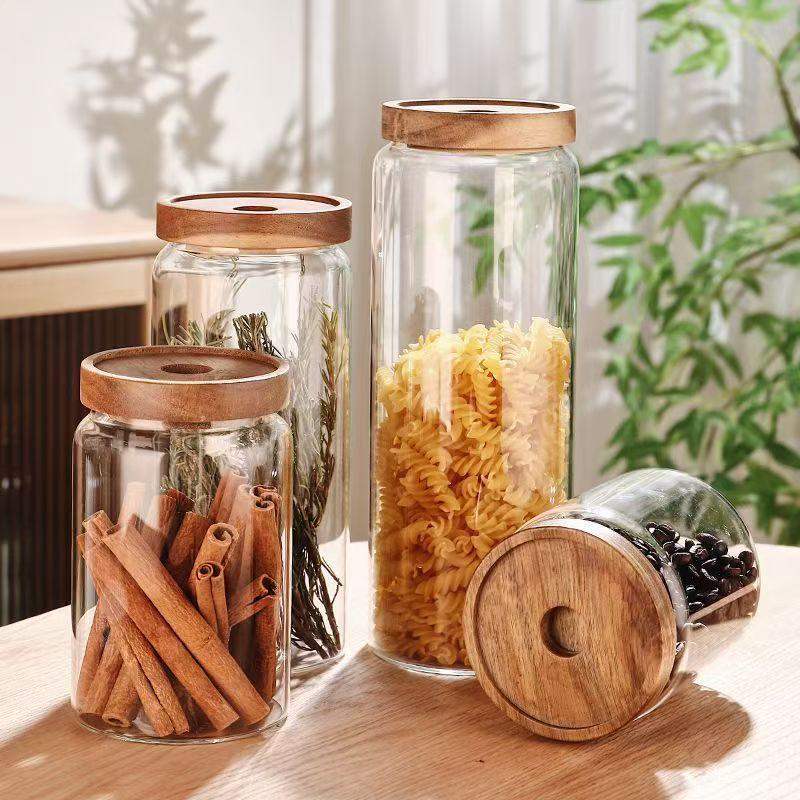 Acacia Wood Sealed Glass Jar for Tea, Coffee Beans, Food Storage, High Borosilicate, Food Grade