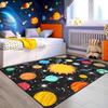 Cartoon Solar System Rug for Kids Bedroom, Space Galaxy Planet Carpet, Educational Outer Space Theme Play Mat for Boys Girls