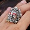 Adjustable Open Ring Men Women Vintage Ethnic Fortune God Plated Geometric Statement