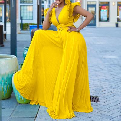 Stylischer Jumpsuit mit Taillenbund und tiefem V-Ausschnitt in Übergröße für Damen