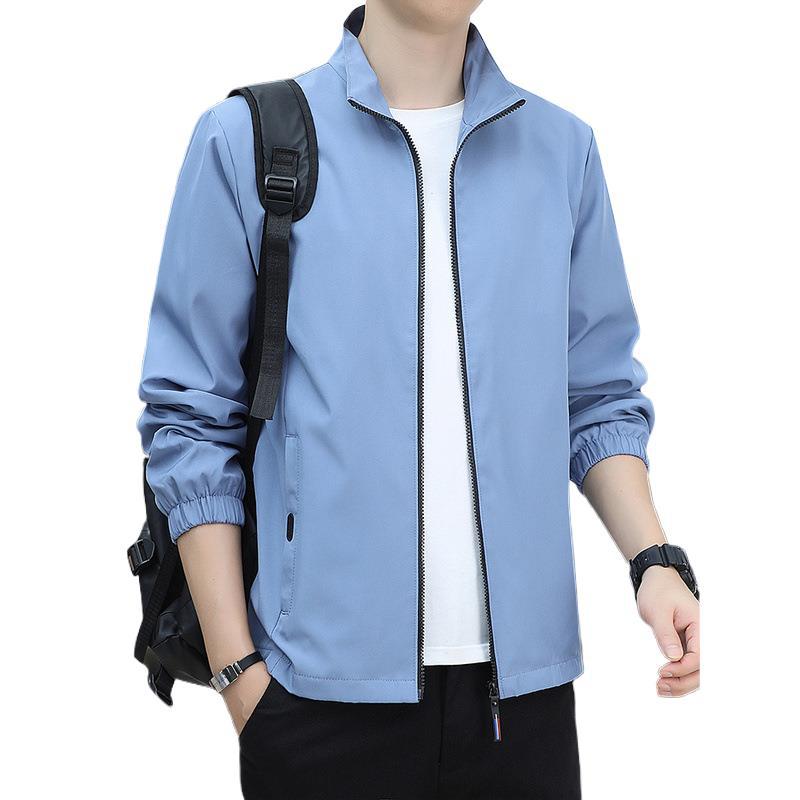 Spring and Autumn Coat Men's 2025 New Autumn and Winter Velvet Solid Color Stand-up Collar Loose Trench Coat Casual Jacket Top