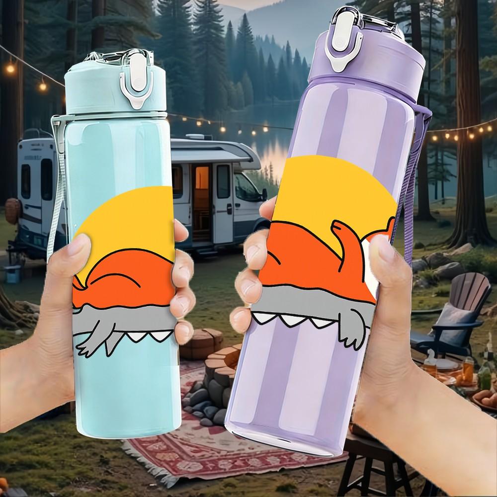 1PC Sleeping Fox Sunset Scene 750ml Color Plastic Sports Water Bottle Leakproof Flip Straw Lid Suitable for Sports Office Home Use