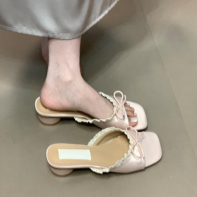 

Sweet bow gentle one-word drag women s new beautiful lace edge cool slippers 35