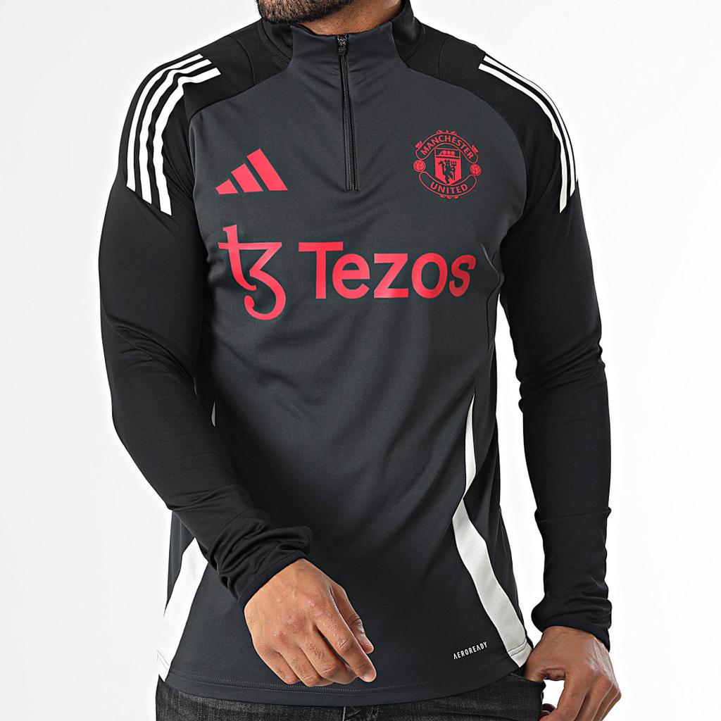 Adidas Manchester United Slim Fit Versatile Long Sleeve Football Shirt Men Tops Black Gray IS8082