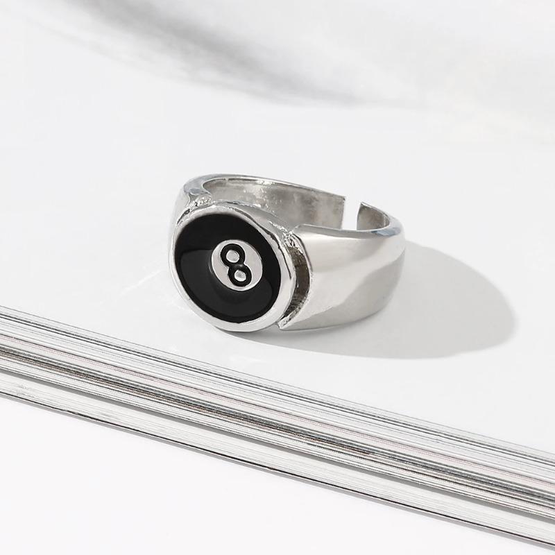 Punk Style Billiard Number Black 8 Opening Adjustable Rings Metal Alloy Rings Fashion Hip Hop Rock Jewelry For Women And Men