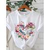 Watercolor Floral Heart Graphic T-Shirt Women’s Casual Short Sleeve Romantic Flower Print Top for Daily Wear