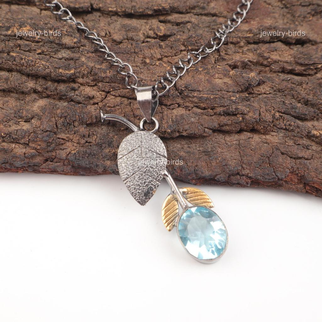 Oval Sky Blue Topaz Stone 925 Sterling Silver Daughter Gift Artisan New Pendant PP-55-14