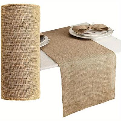 10M Width Jute Linen Vintage Natural Table Runner Burlap Rustic Khaki Party Country Wedding Decoration Home Party Chair Decor