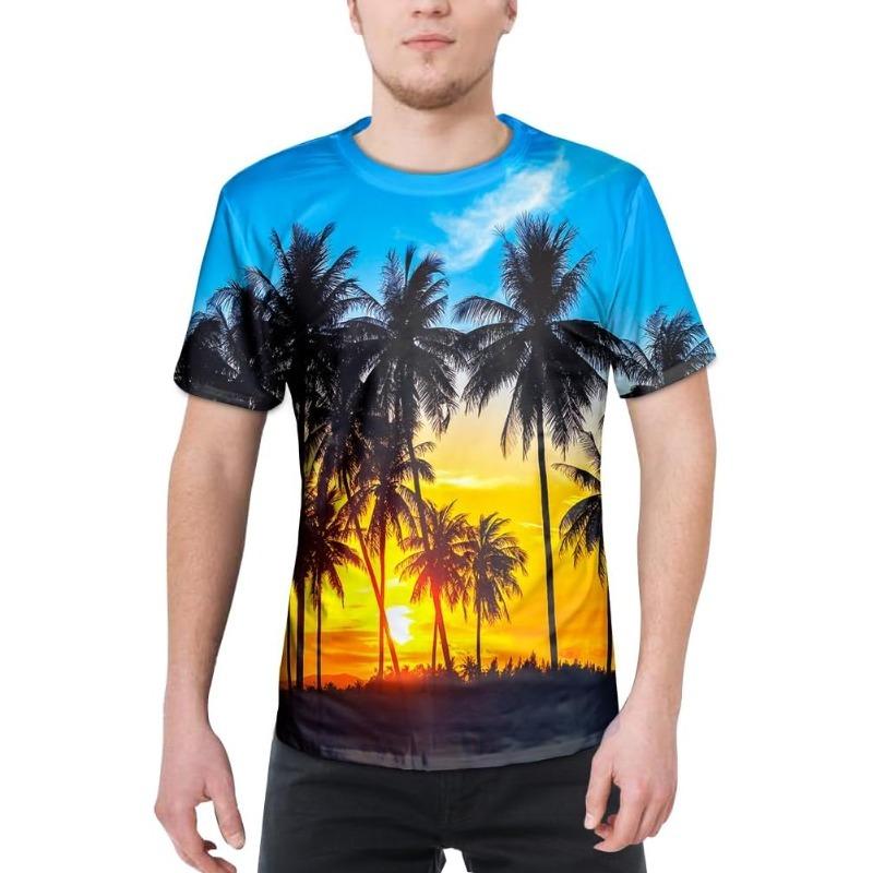 Men's Summer T-Shirt 3D Summer Style Beach Coconut Trees Polyester Quick Dry Breathable Short Sleeve Casual Wear