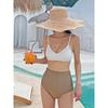 Source Contrast Color White Skinny High Waist Skinny Sling Gathering Conservative Muse Hot Spring Resort Split Swimsuit