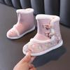 Girls' Winter Hanfu Shoes: Velvet-Lined Embroidered Cotton Boots with Non-Slip Soft Sole