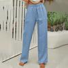 Pantaloni Casual da Donna alla Moda, Colorati, Vita Elastica, Cotone e Lino, Gamba Dritta Larga