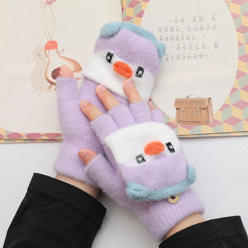 Dětská nová podzimní a zimní hudba Tučňák Flip Jacquard Žakár pro studenty Domácí úkoly bez prstů Pletené rukavice chránící před teplem
