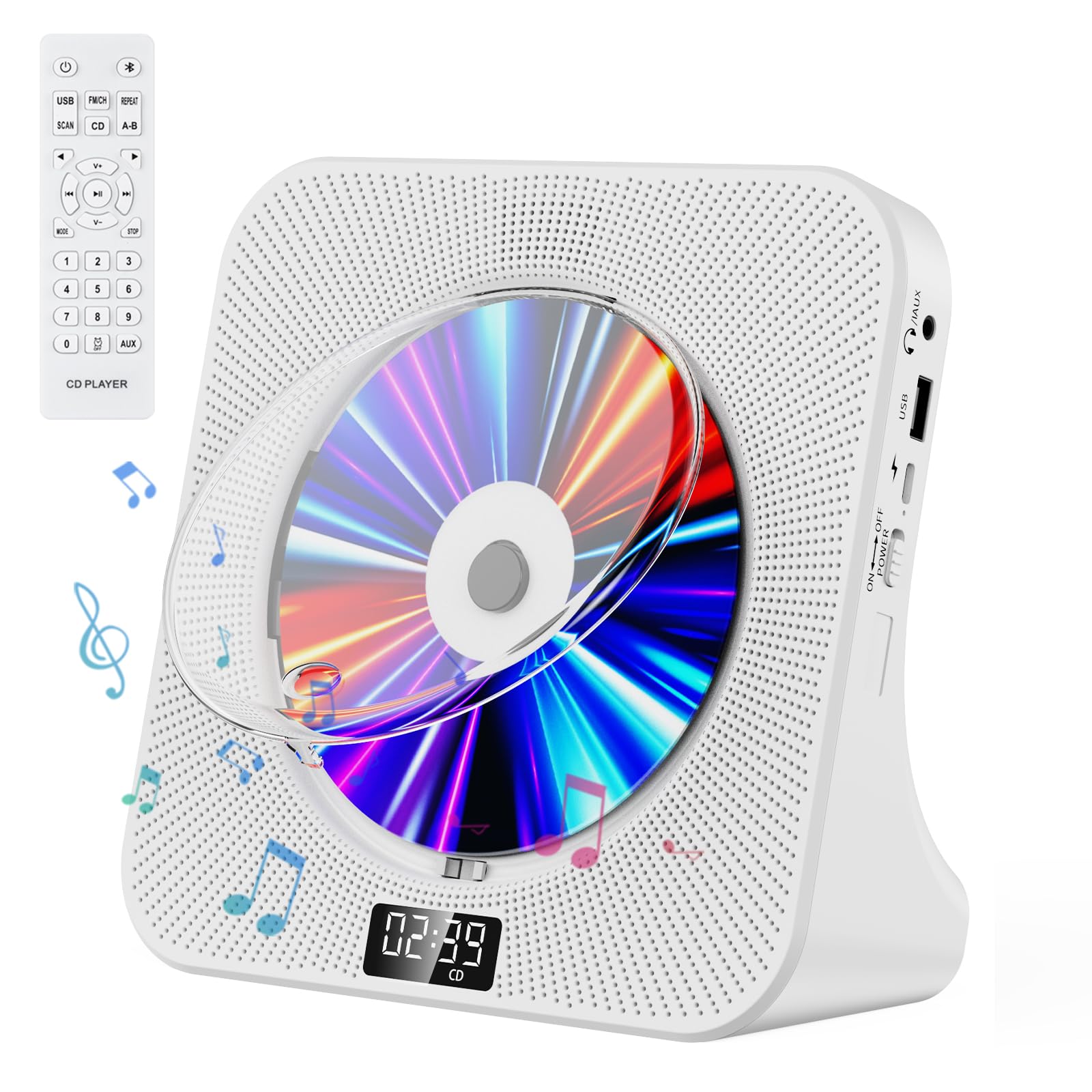 

CD-програвач Fohil Bluetooth HiFi CD підтримує повторення компакт-диска за розкладом ВИМКНЕННЯ Музика для сну PSE японська інструкція з експлуатації в комплекті пульт дистанційного керування, прийом/передача білий