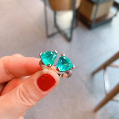 Stilvoller herzförmiger Damenring Luxus Paraiba offener verstellbarer Ring Partyschmuck Jubiläumsgeschenk Verlobungsring