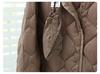 Women's Lightweight Collarless Down Jacket with Diamond Pattern - 2024 Autumn/Winter Collection, Casual V-Neck Layer.