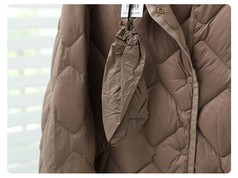 Women's Lightweight Collarless Down Jacket with Diamond Pattern - 2024 Autumn/Winter Collection, Casual V-Neck Layer.