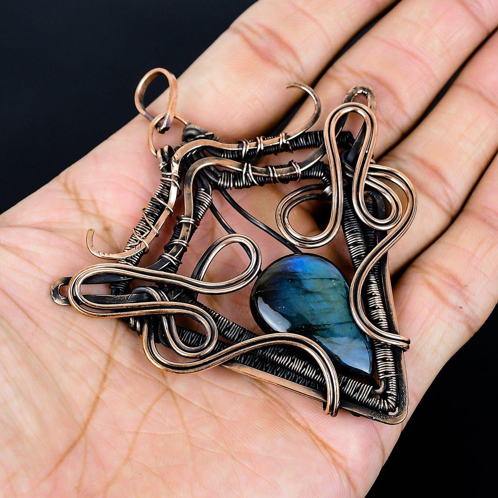 Labradorite Pendant, Handmade Gemstone 999 Copper Wire Wrapped Pendant Antique Jewelry, For Gift Silver Jewelry