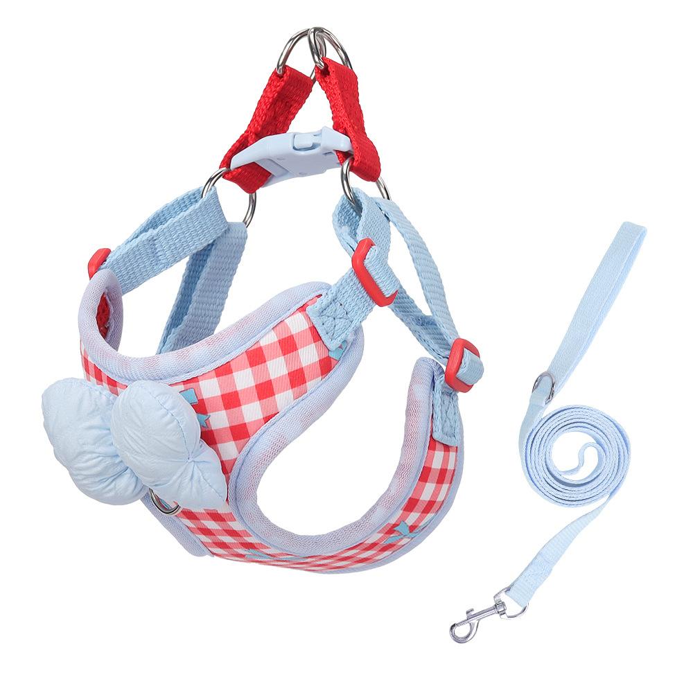 New Dog Leash Bow Dog Chest Back Plaid Korean Outdoor Walking Dog Bi Xiong Teddy Dog Leash