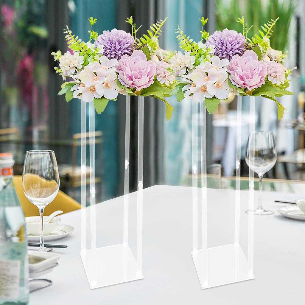 2pcs 100cm Acrylic Flower Stand, Clear Geometric Table Centerpiece Vase Column for Wedding Party Decor, Invisible Display Holder