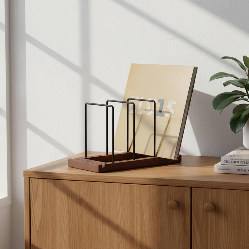 Metal and Wood LP Storage Rack Decorative Display Vinyl Wooden Tabletop Holder