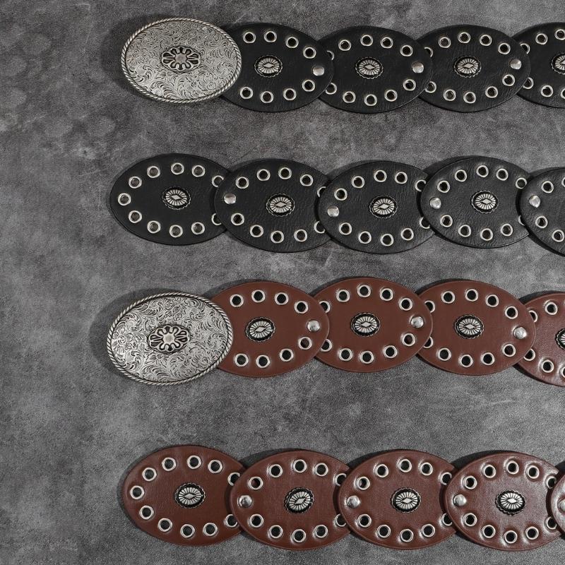 Wide Belt For Women Grommet Waist Chain Belt Discs Chain Belly Chain For Dress Western Oval Belt Waist Chain