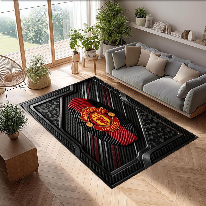 Tappeto in Flanella Stampato Manchester United Antiscivolo Morbido Poliestere Tappeto per Pavimento Tappetino Decorativo per Interni per Camera da Letto Soggiorno Divano