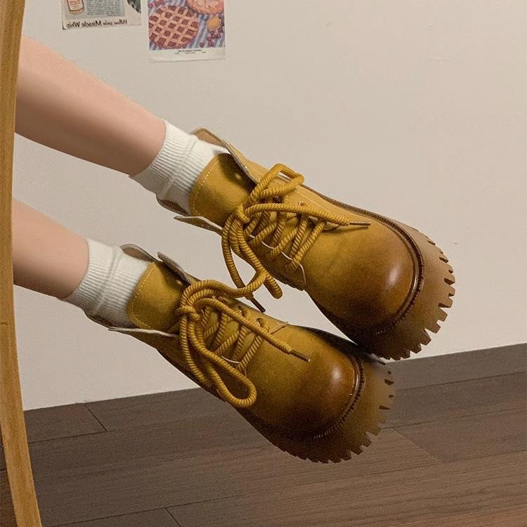 Женские британские сапоги на толстой подошве с утолщением, короткие модные сапоги на толстом каблуке, одинарные сапоги 40 жёлтый