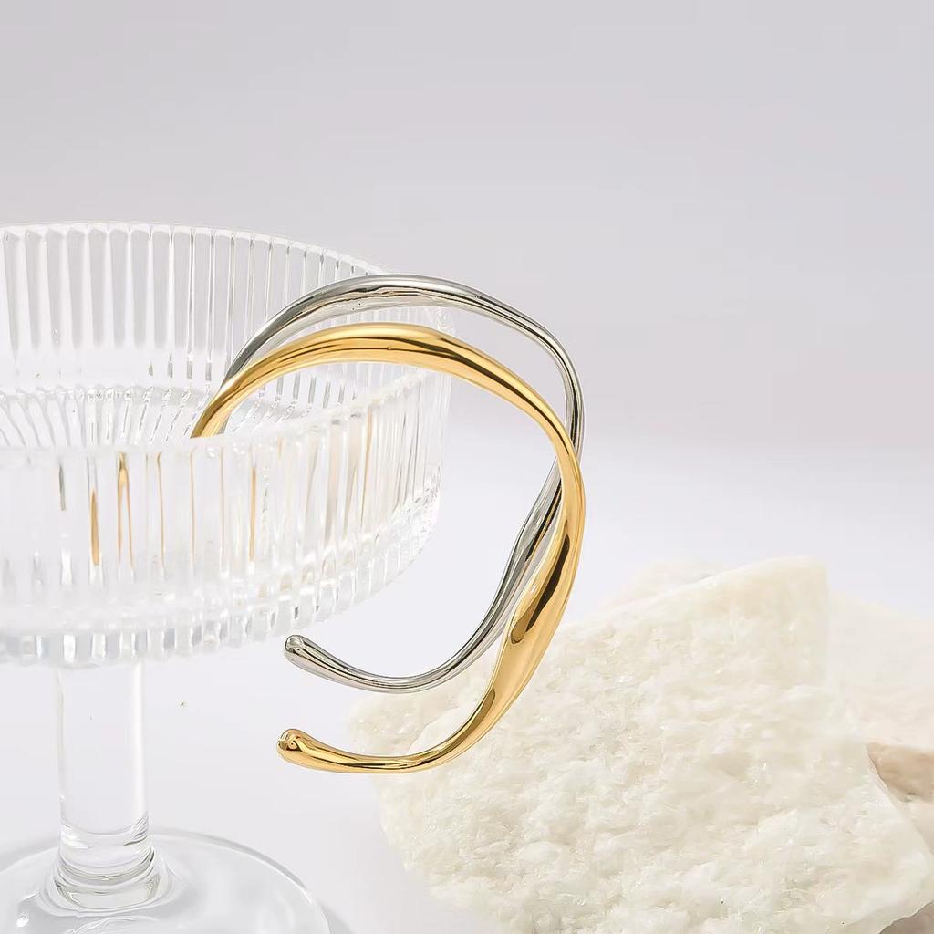 316 Stainless Steel Wrist Opening Bracelet Bangle For Women Gold Color Handmade Cast Statement Brand Party Jewelry