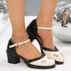 2025Chunky Heel  Spring New Round Head Light Mouth Color Hollow-out One Word Buckle Waterproof Platform Chunky Heel Shoes