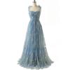 Women's Floral Strappy Evening Gown with Small Train - Perfect for Beach Vacations