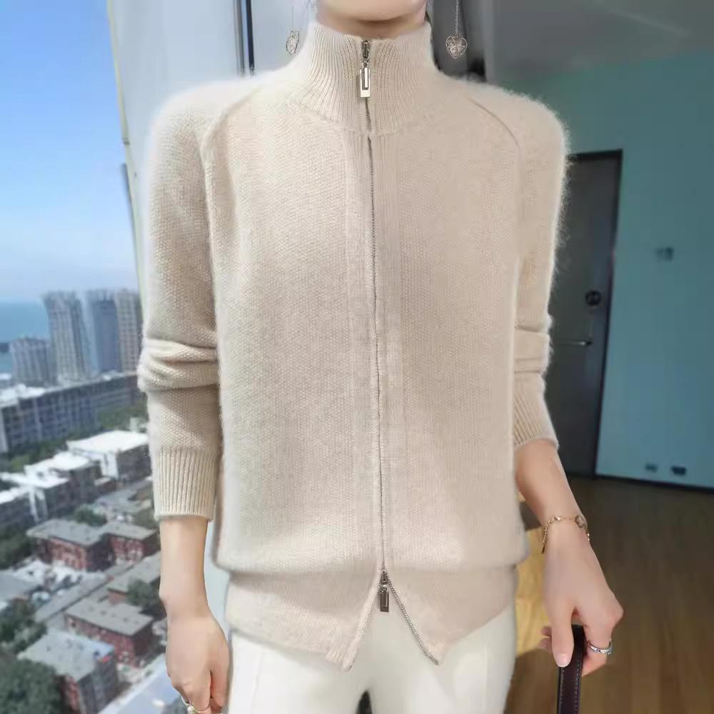 Stojací límeček na zip Pletený cardigan Dámská Krátká bunda Rolák Svetr Volné Topy pro volný čas