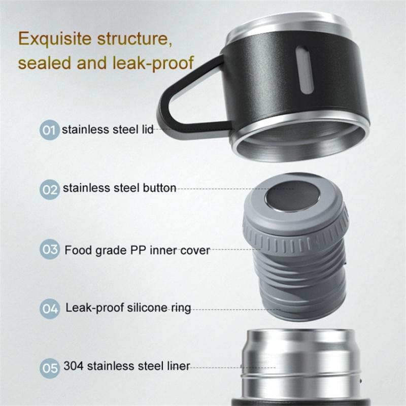 

500ml 304 Stainless Steel Vacuum Insulated Water Bottle Leakproof Water Cup Mug with 3 Lid Cover (without FDA Certificate) Blue