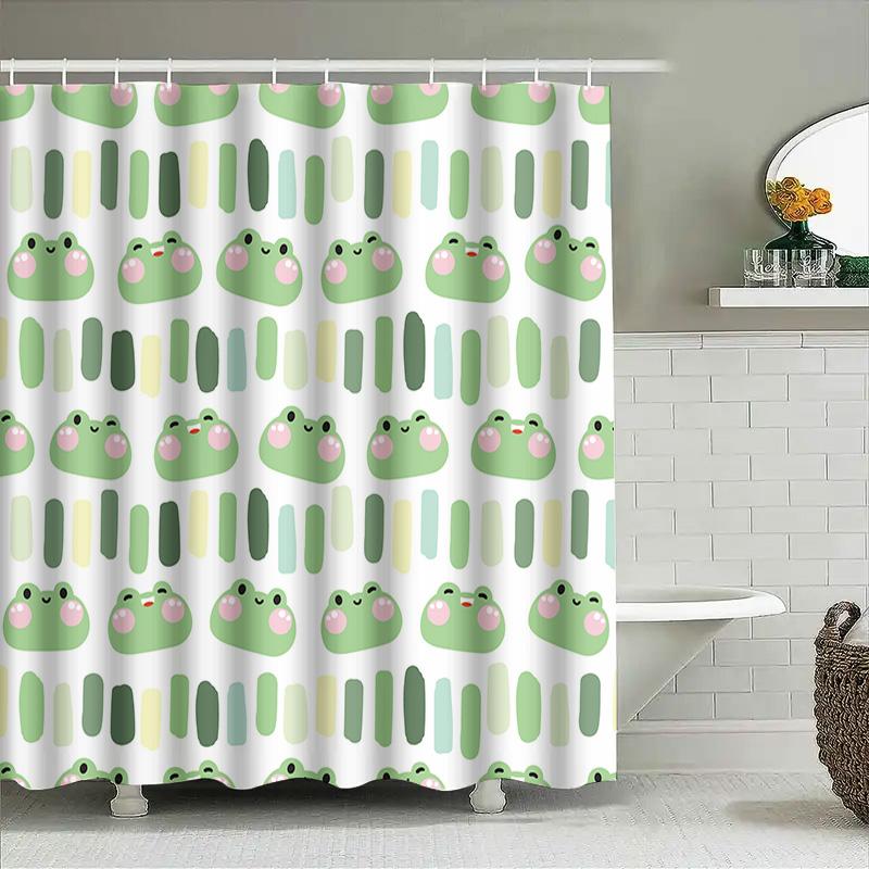 Cute Green Frog Pattern Shower Curtain For Bathroom Decor Kids Bathing Room Waterproof Fabric Home Living Room Decoration White