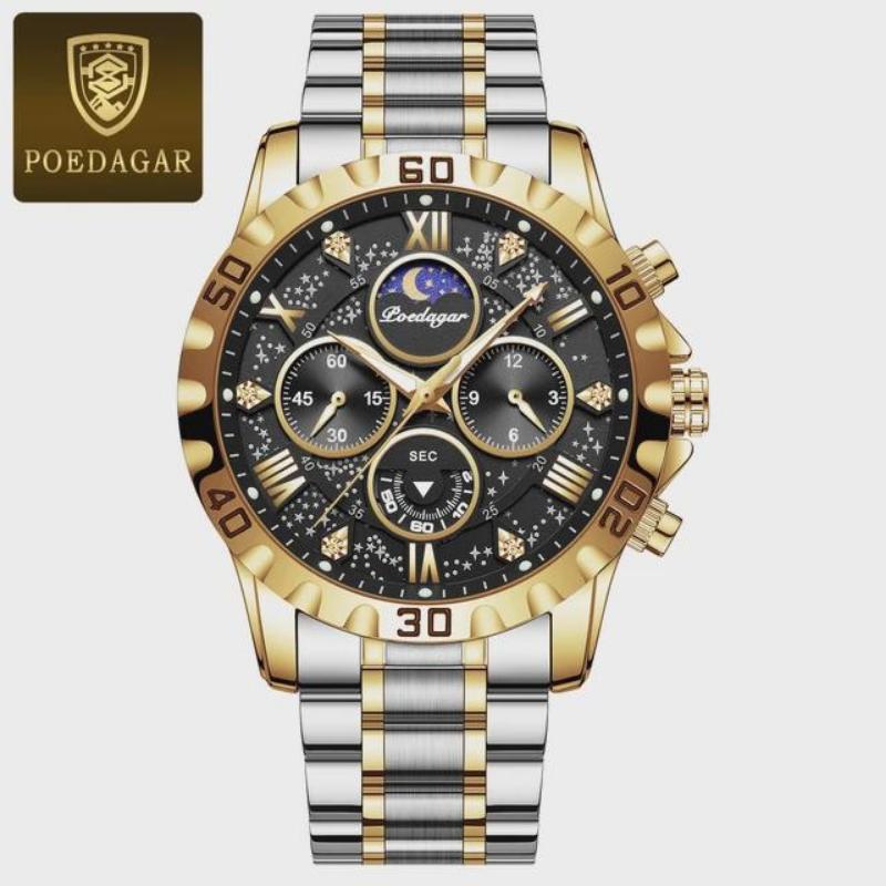 POEDAGAR Luxury Watch for Man Quartz Sports Men Watch Waterproof Luminous Stainless Steel Chronograph Watches