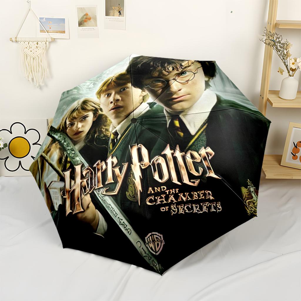 Chibi Harry Potter Icon Automatic Umbrella Compact 8-Rib Design Sturdy Construction All-Season Umbrella for Travel Vibrant Pattern Umbrella