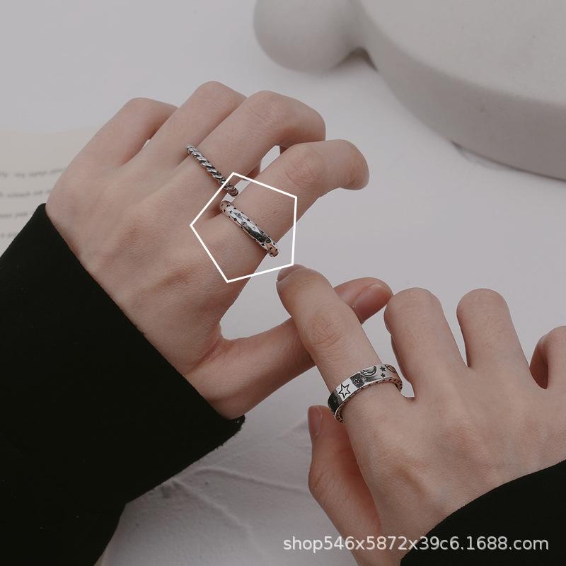 Personalisierter Retro-Ring Damen Kalter Wind Kreative Kette Stern Schlichter Ring Nische Thailändisches Silber Retro-Ring