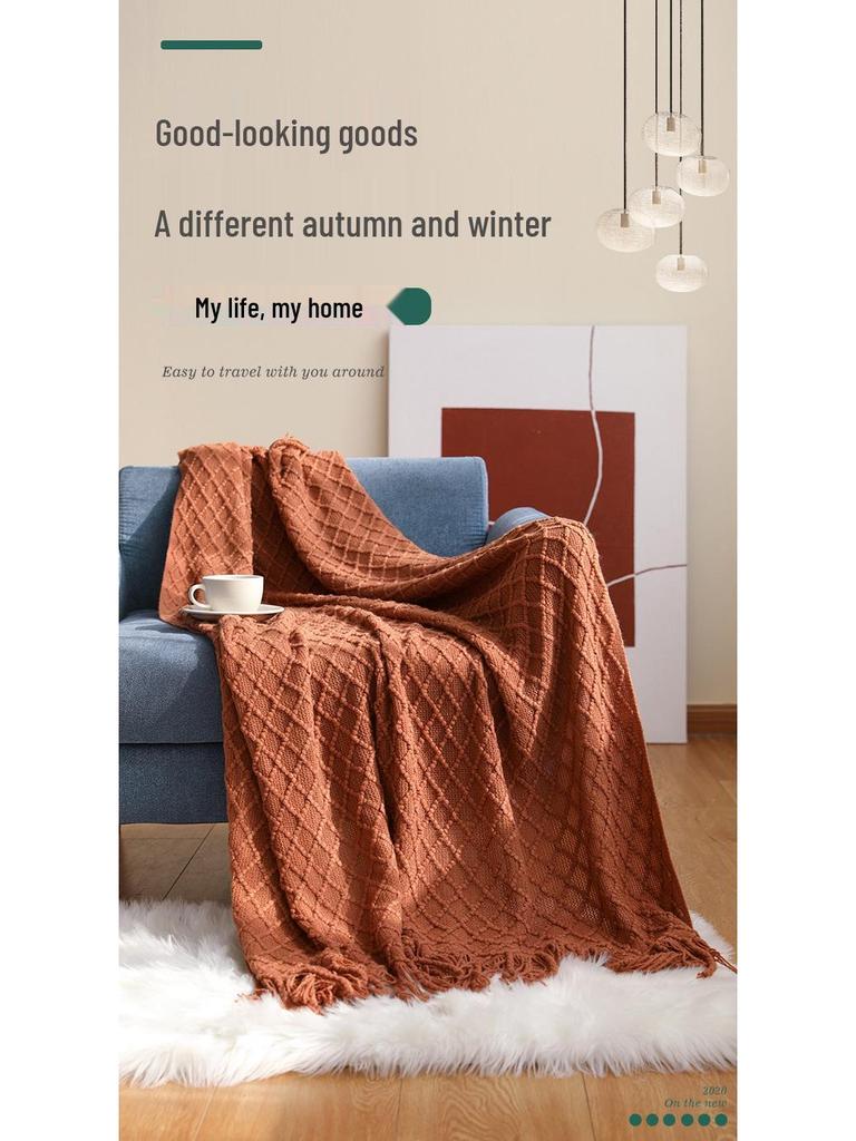 Nordische Stricksofa-Decke mit Quasten - Sommerkühler Schal oder Bettläufer