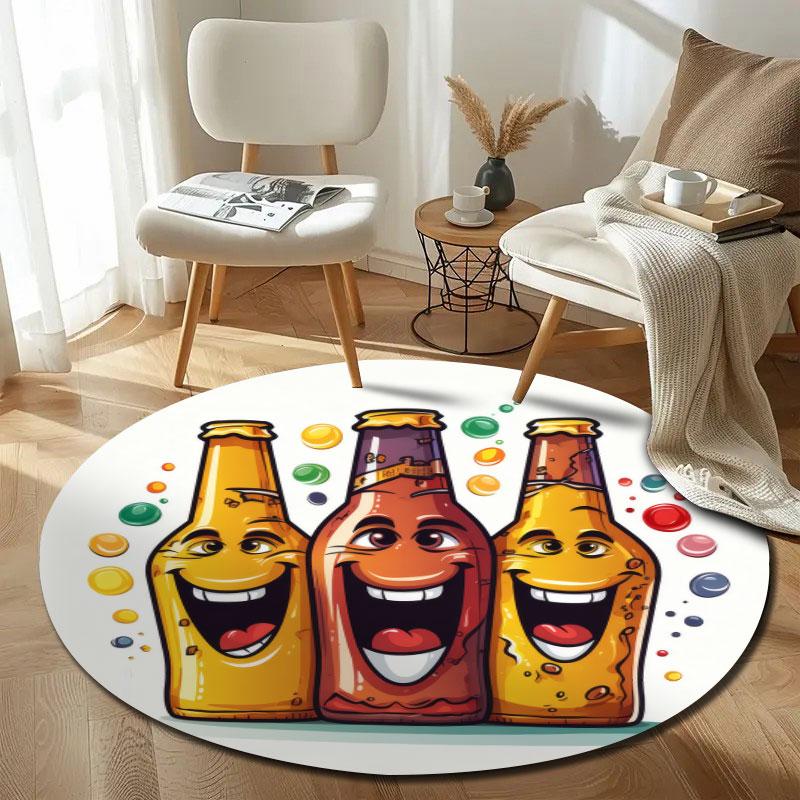 Cozy Round Botanical Multicolor Accent Rug, Non-Slip Floor Mat for Living Room