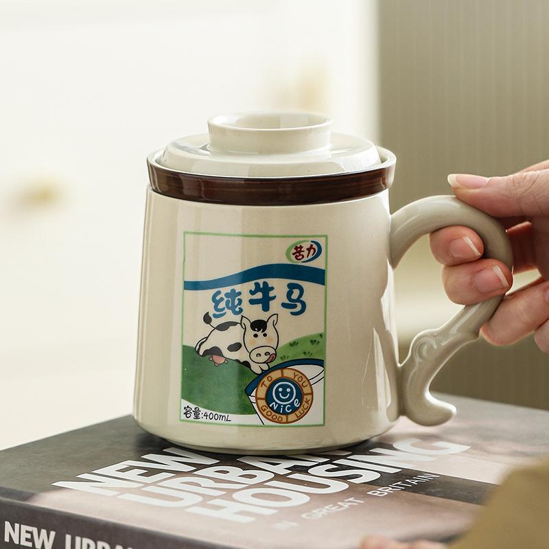 Creative pure cow and horse teacup ceramic filter tea separation cup office tea cup personal special mug