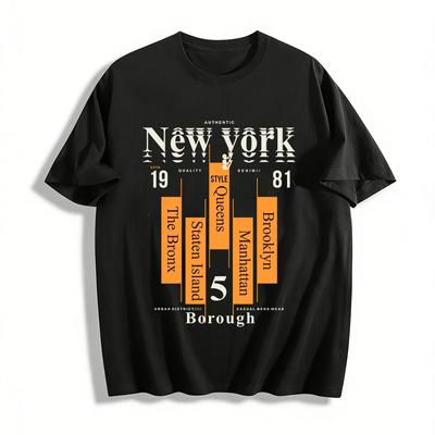 New York Fünf Boroughs Druck Lässiges Herren Vintage Baumwoll Oberteil Reines Baumwoll T-Shirt