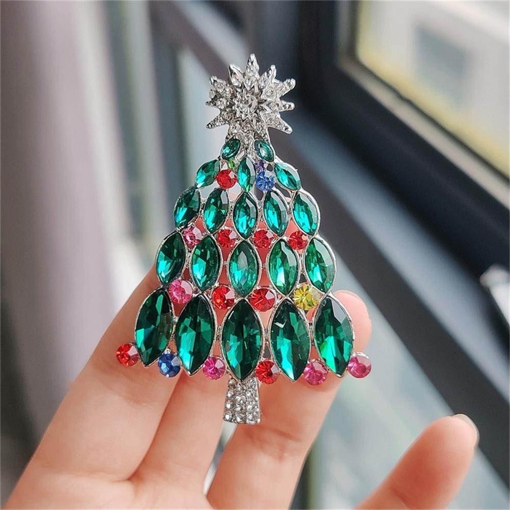 Green Rhinestone Christmas Tree Brooches Pins For Women Man Unisex Crystal Brooches Christmas Jewelry Gifts Clothes Accessories