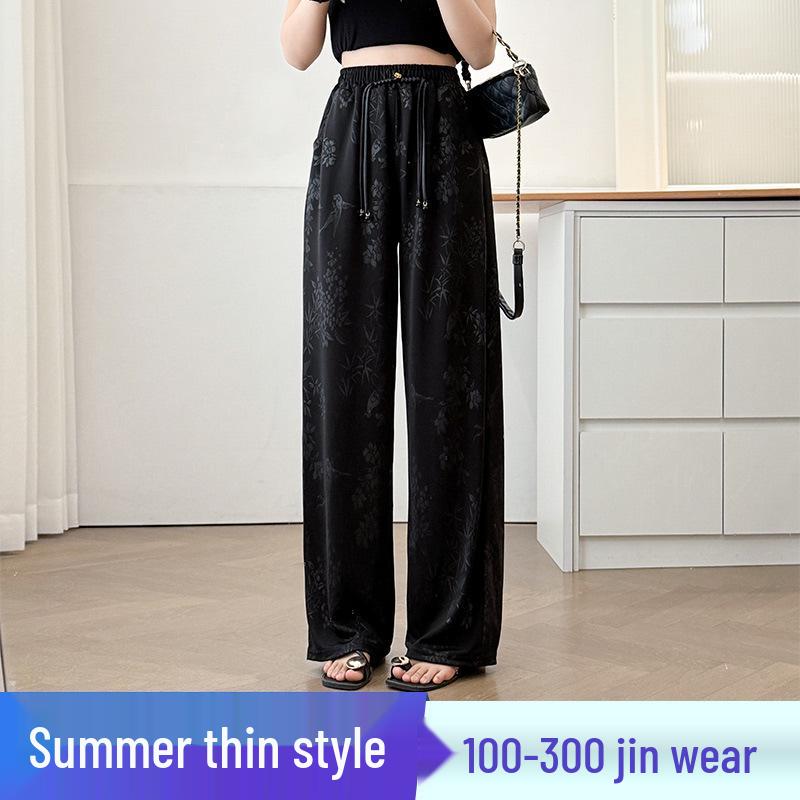 

Plus Size High-Waisted Wide-Leg Summer Pants - Slimming, Loose, and Lightweight Chinese Style for Women 4XL чёрный