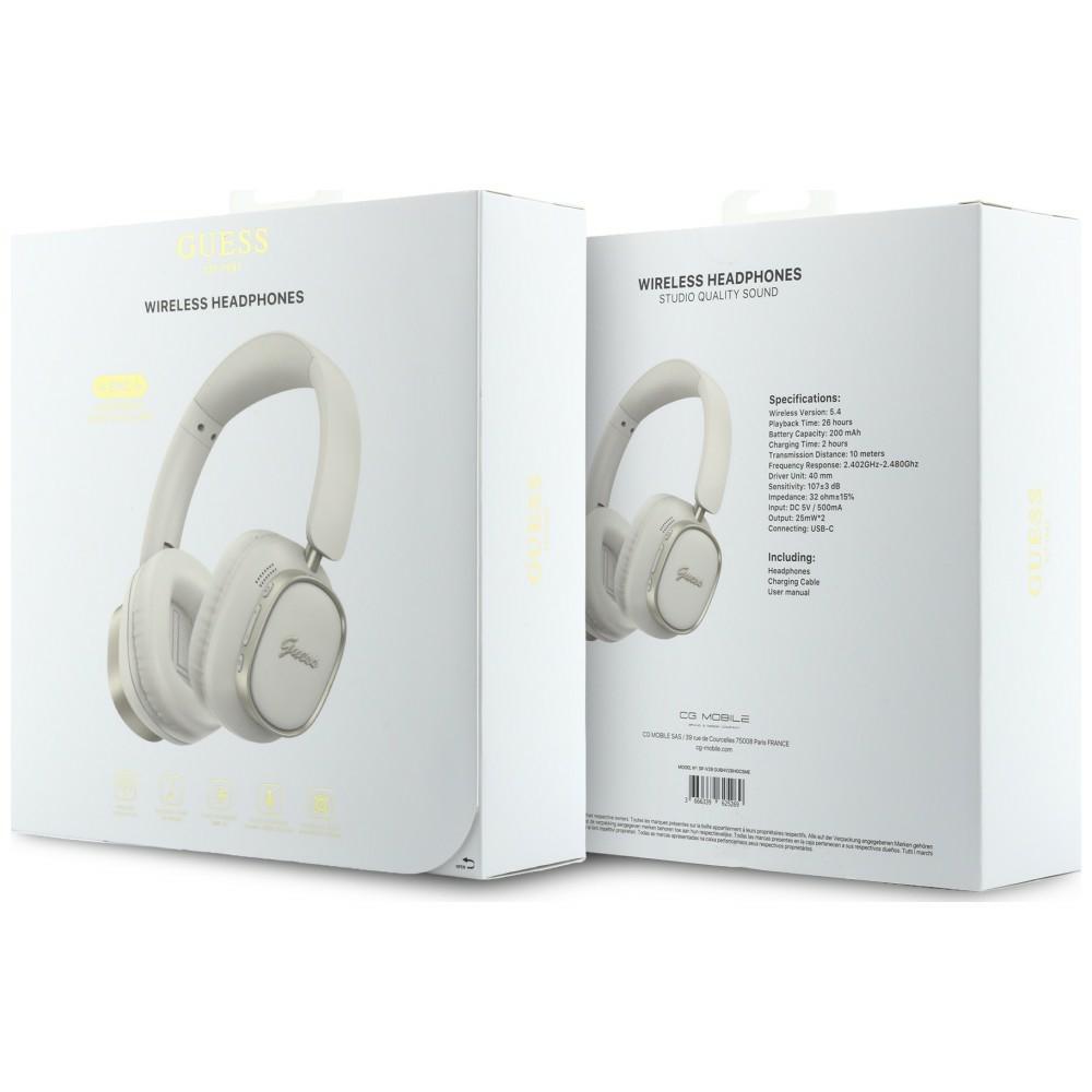 Guess Bluetooth ENC Rectangle Metal Script White Over-Ear Headphones