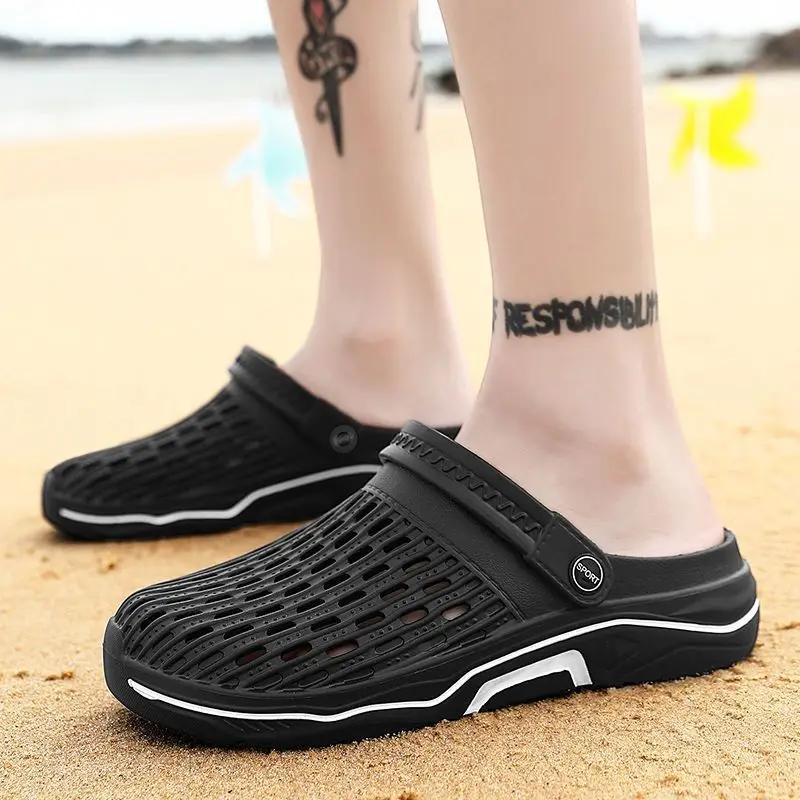 Fashion Beach Shoes for Men with Platform Height Hole Buy Adult Open Toe Original Trend 2025 Non-slip Luxury H Number 41 Pvc Man Sandals