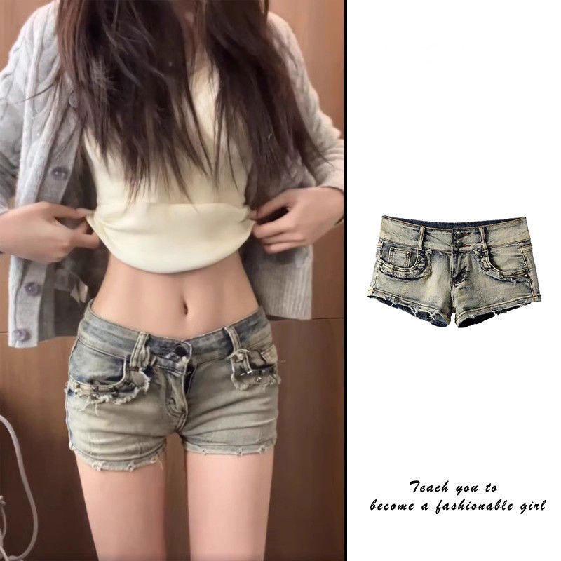Dames Retro Blauwe High Street Lage Taille Denim Shorts
