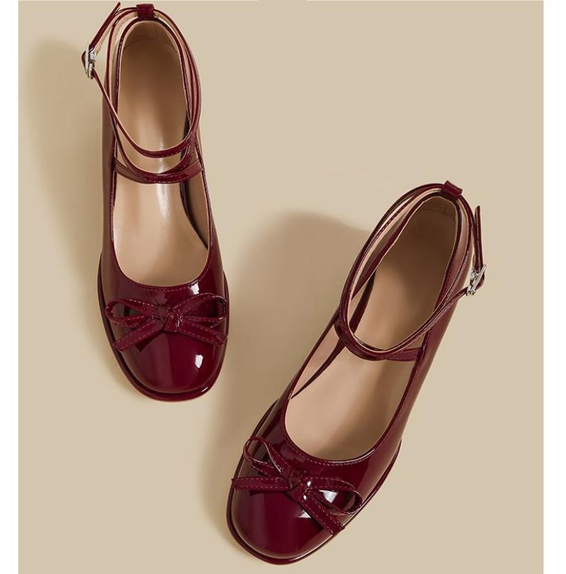 Red Mary Jane Female Pumps Thick High Heels Shoes Female Lolita Square Toe Shoes Spring Fashion Party Leather Woman Shoes