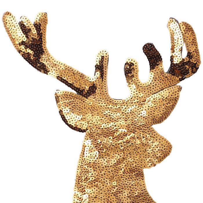 Buy Gold glitter Christmas deer embroidery adhesive patch patch denim